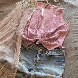 Boho Sleeveless Button Up Festival Shirt